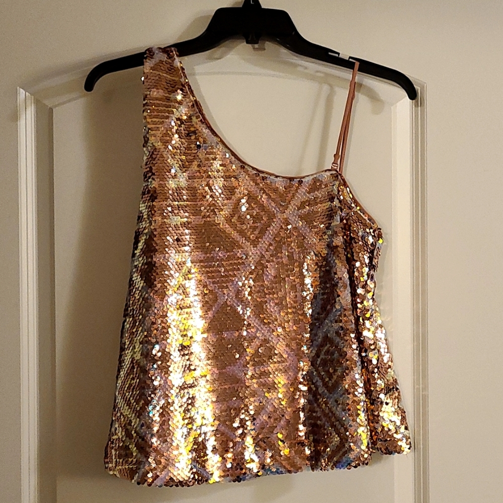 Gold Free People full sequin top